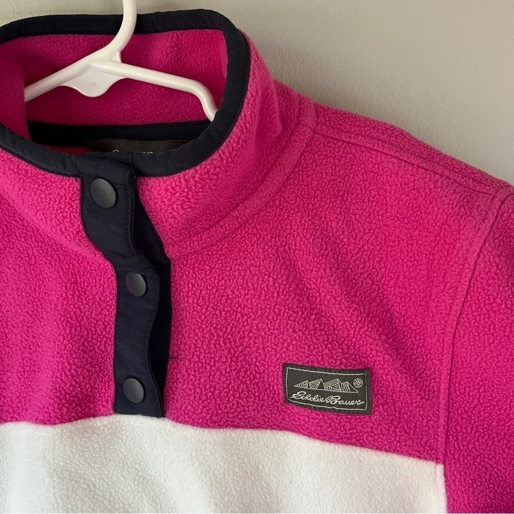 Eddie Bauer Pink and White Colorblock Fleece Pullover